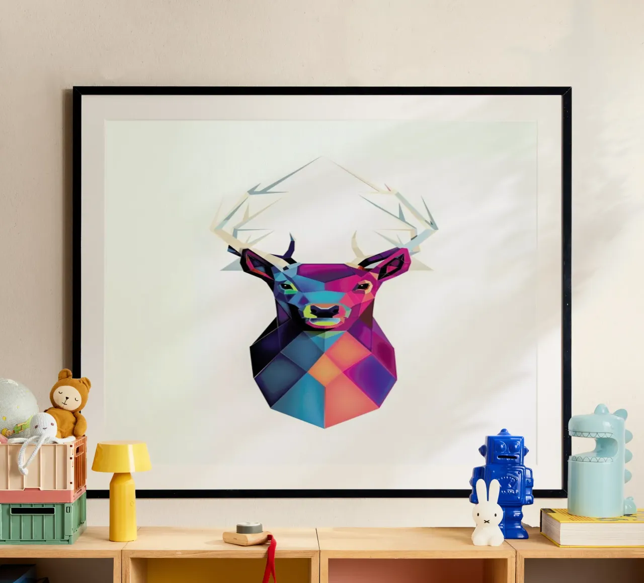 Colorful Deer poster con telaio in plastica da Birgit Palma