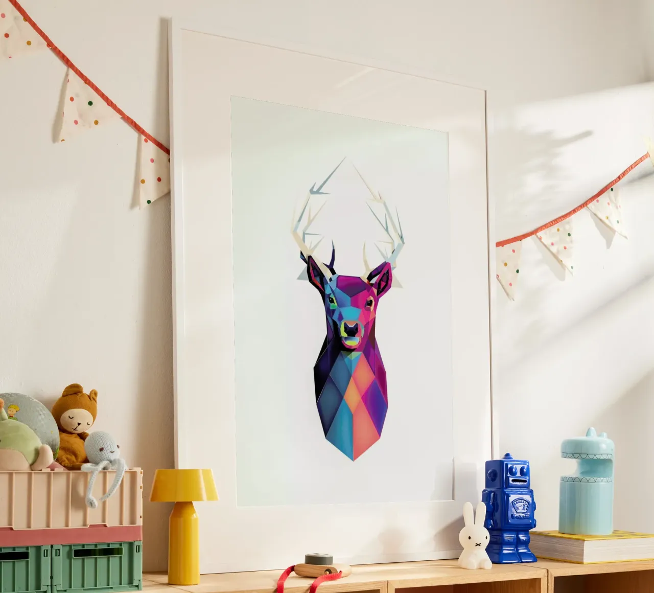 Colorful Deer poster con telaio in plastica da Birgit Palma