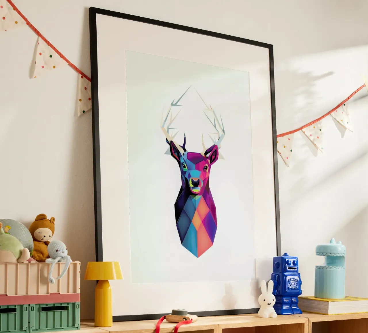 Colorful Deer poster con telaio in plastica da Birgit Palma