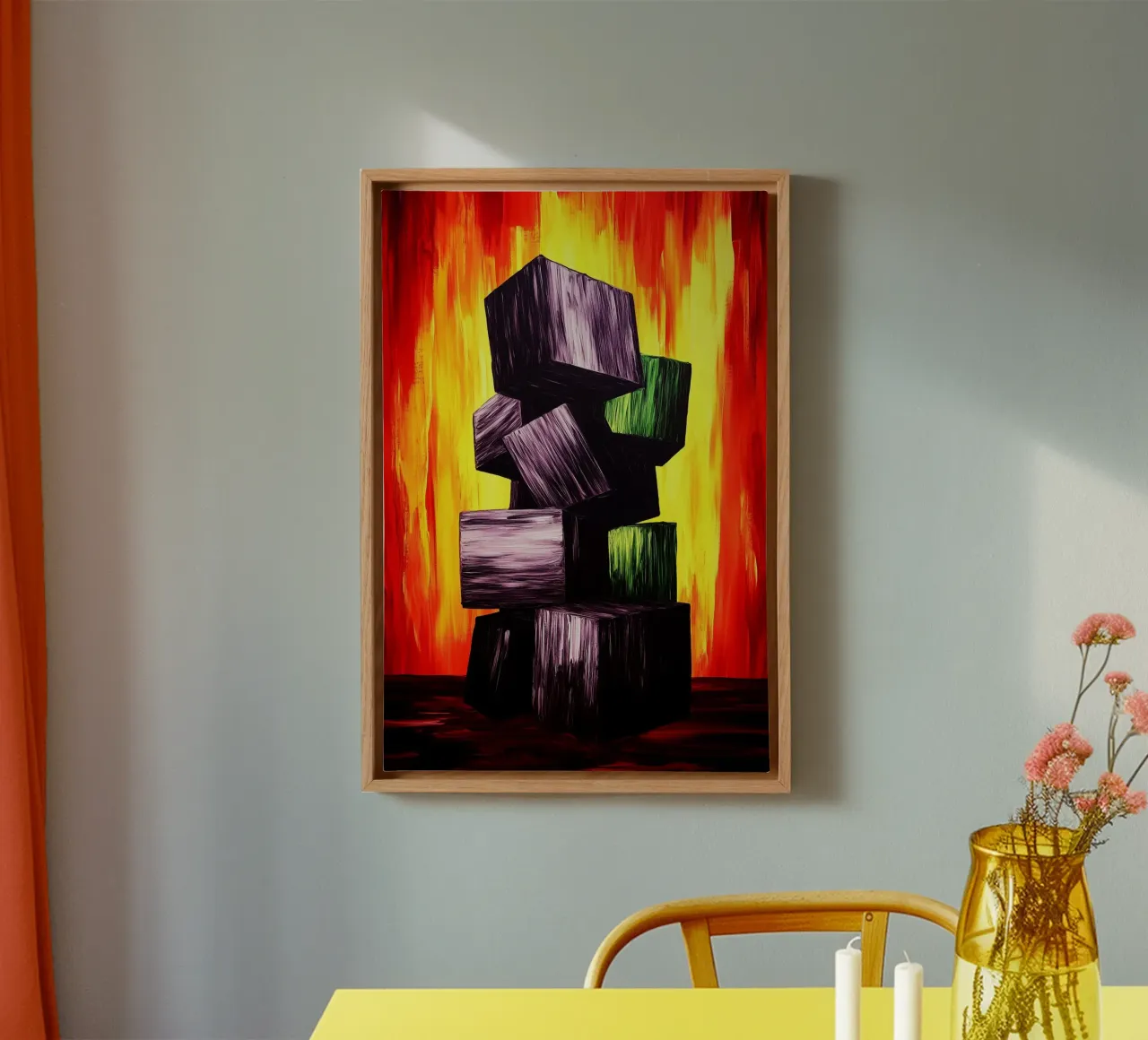 Towers of change in the fire of transformation canvas with Floater frame by melipo-art