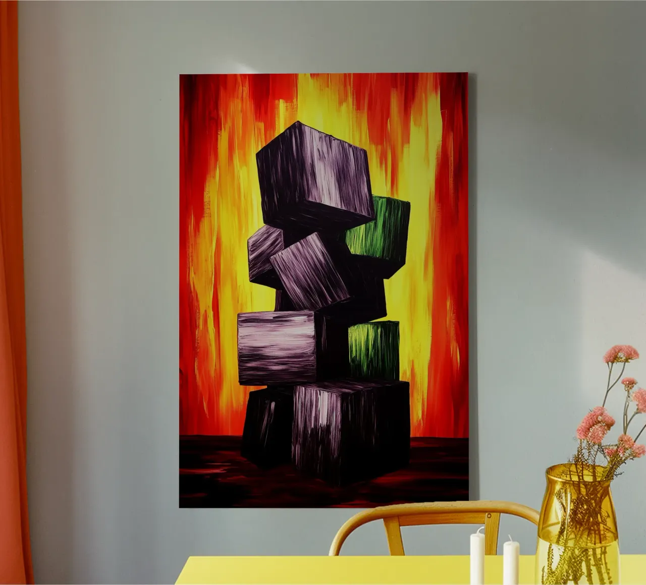Towers of change in the fire of transformation canvas with Floater frame by melipo-art