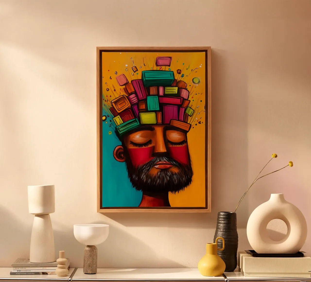 Building blocks of thoughts in a colourful dream canvas with Floater frame by melipo-art