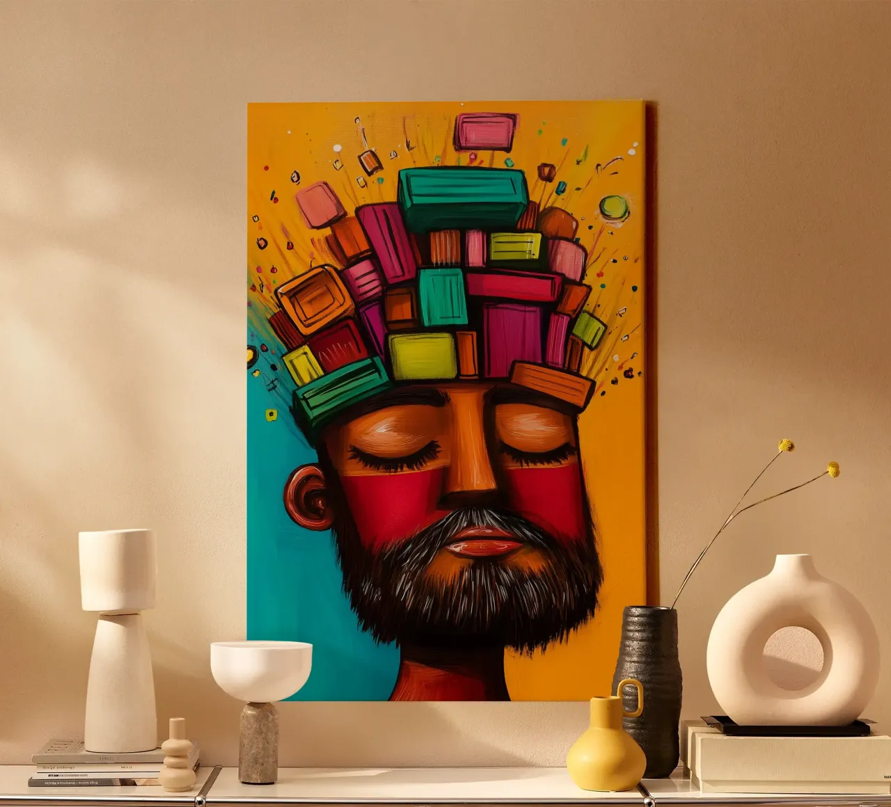 Building blocks of thoughts in a colourful dream canvas with Floater frame by melipo-art
