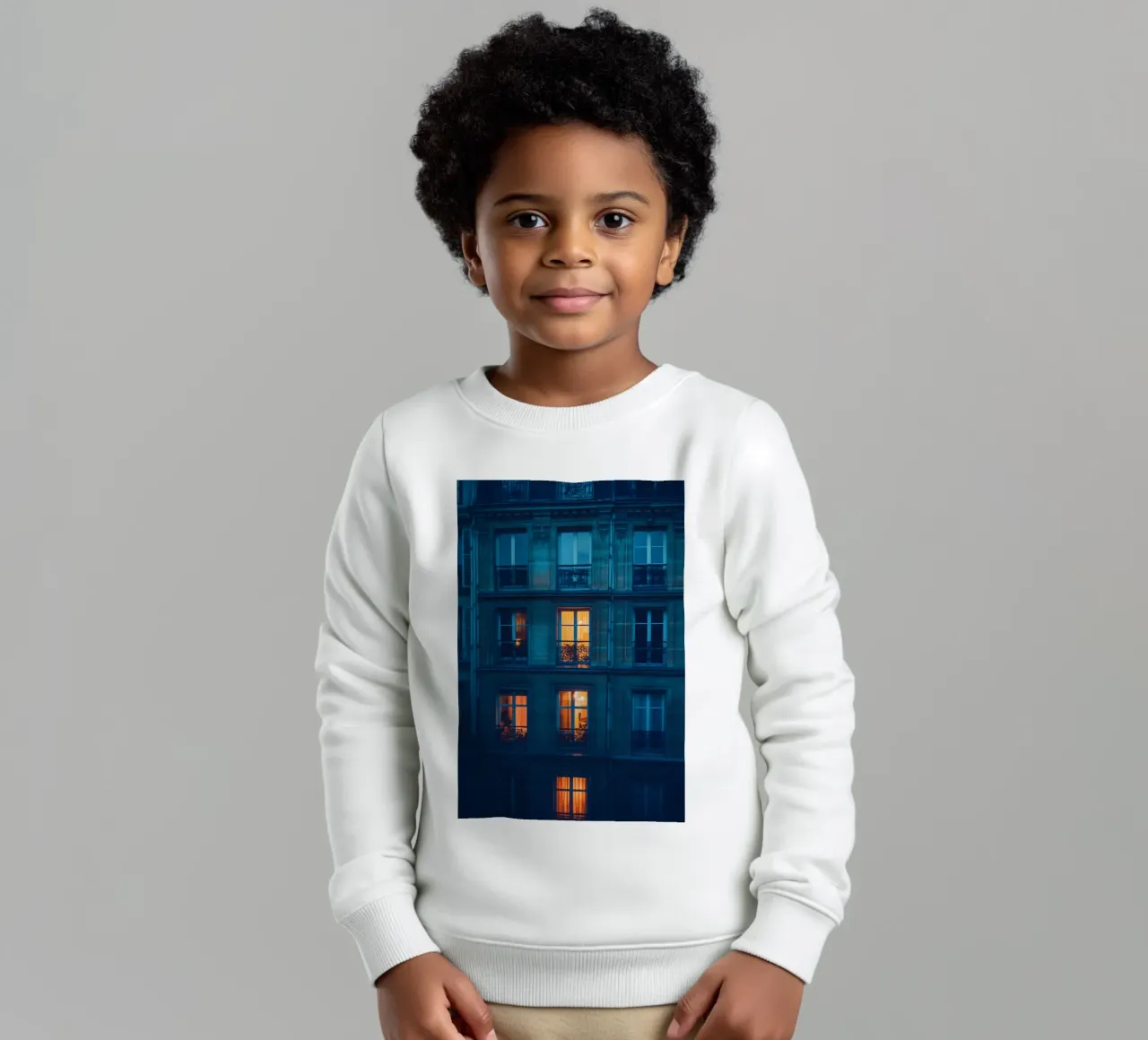 Illuminated windows, reflections of nightlife in Paris kids sweatshirt by By Night