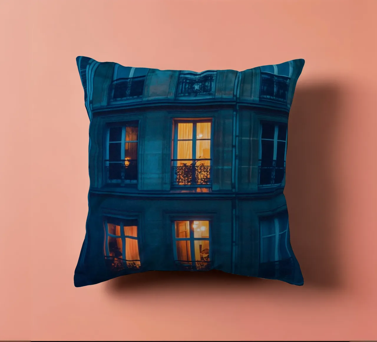 Illuminated windows, reflections of nightlife in Paris decorative cushion by By Night