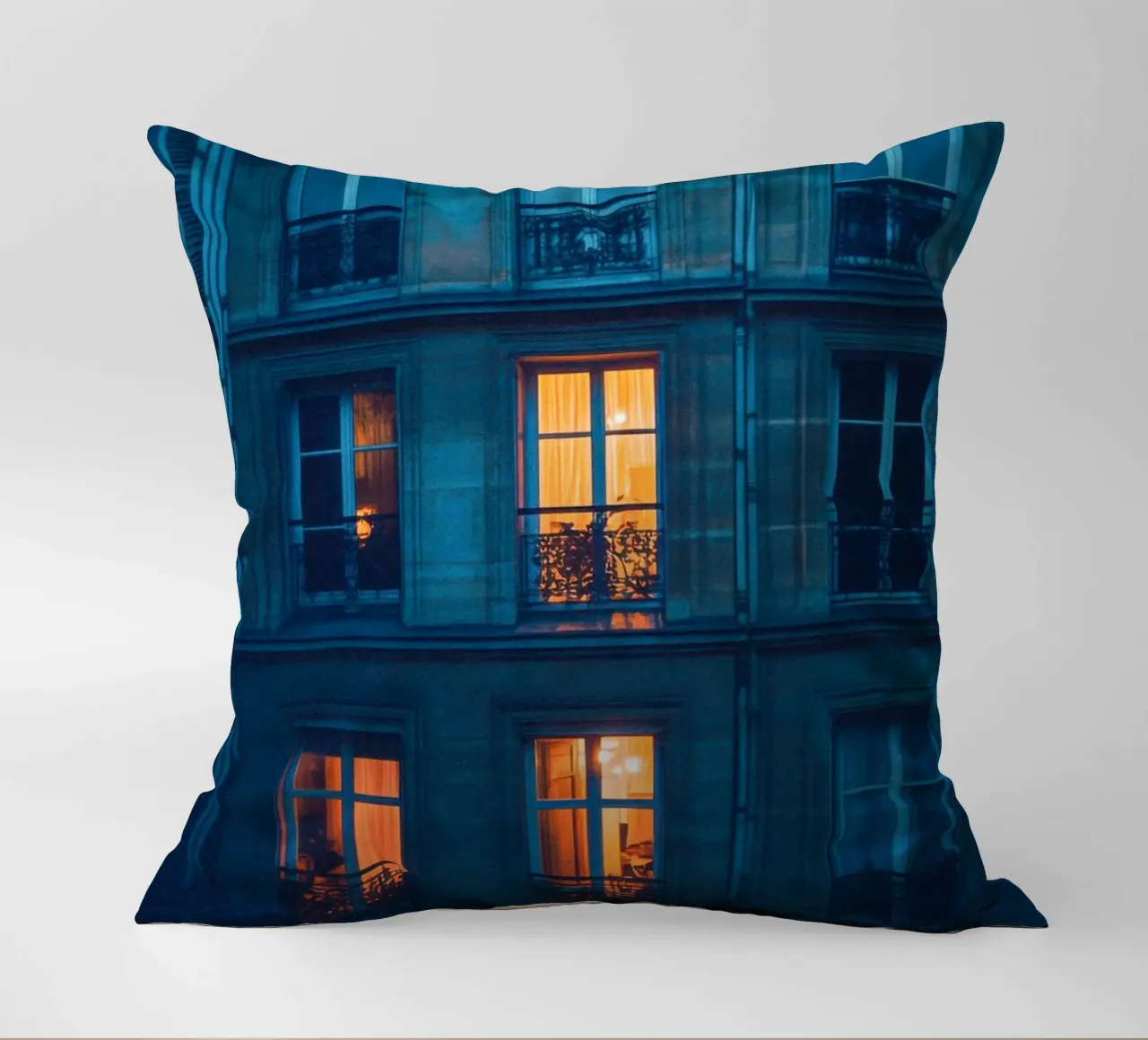 Illuminated windows, reflections of nightlife in Paris decorative cushion by By Night