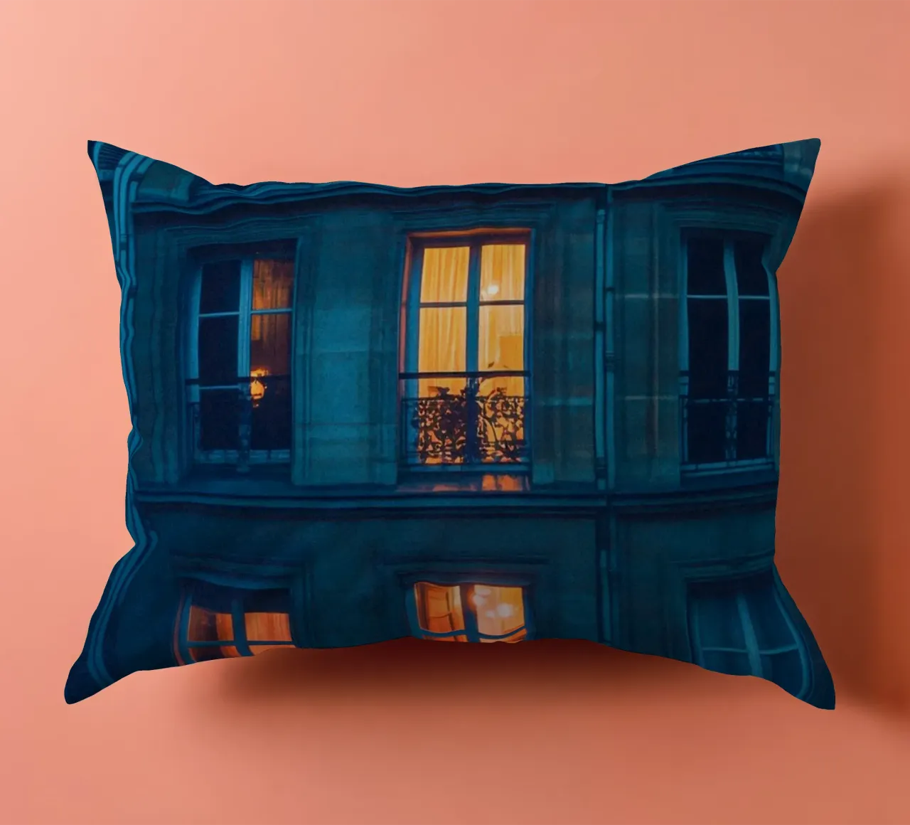 Illuminated windows, reflections of nightlife in Paris decorative cushion by By Night