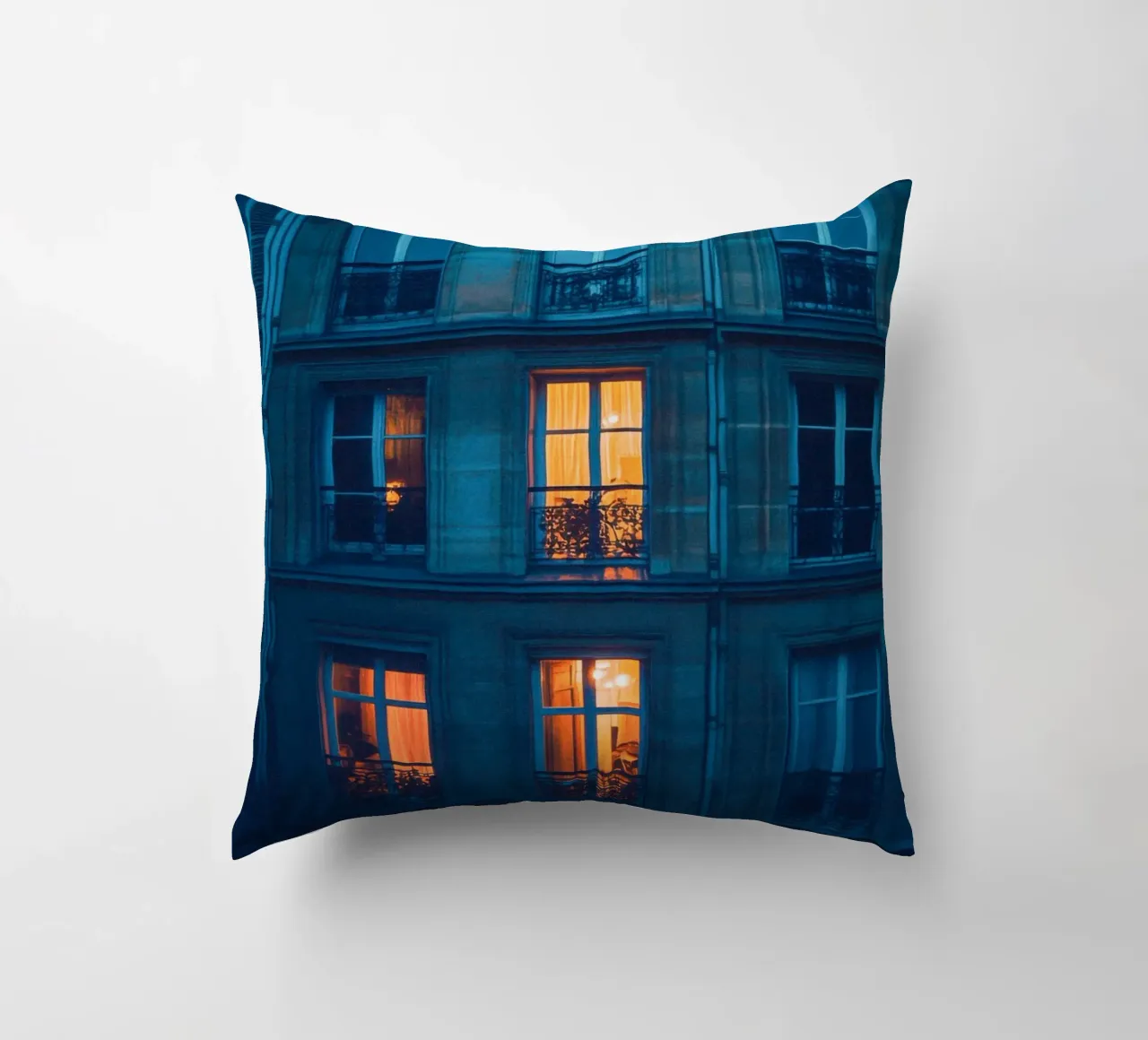 Illuminated windows, reflections of nightlife in Paris decorative cushion by By Night