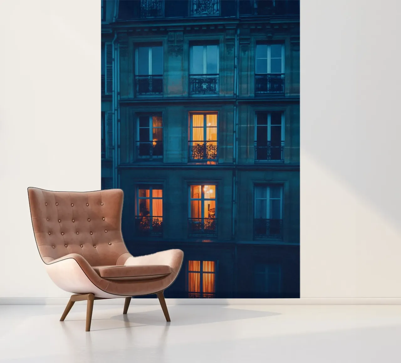 Illuminated windows, reflections of nightlife in Paris photo wallpaper by By Night