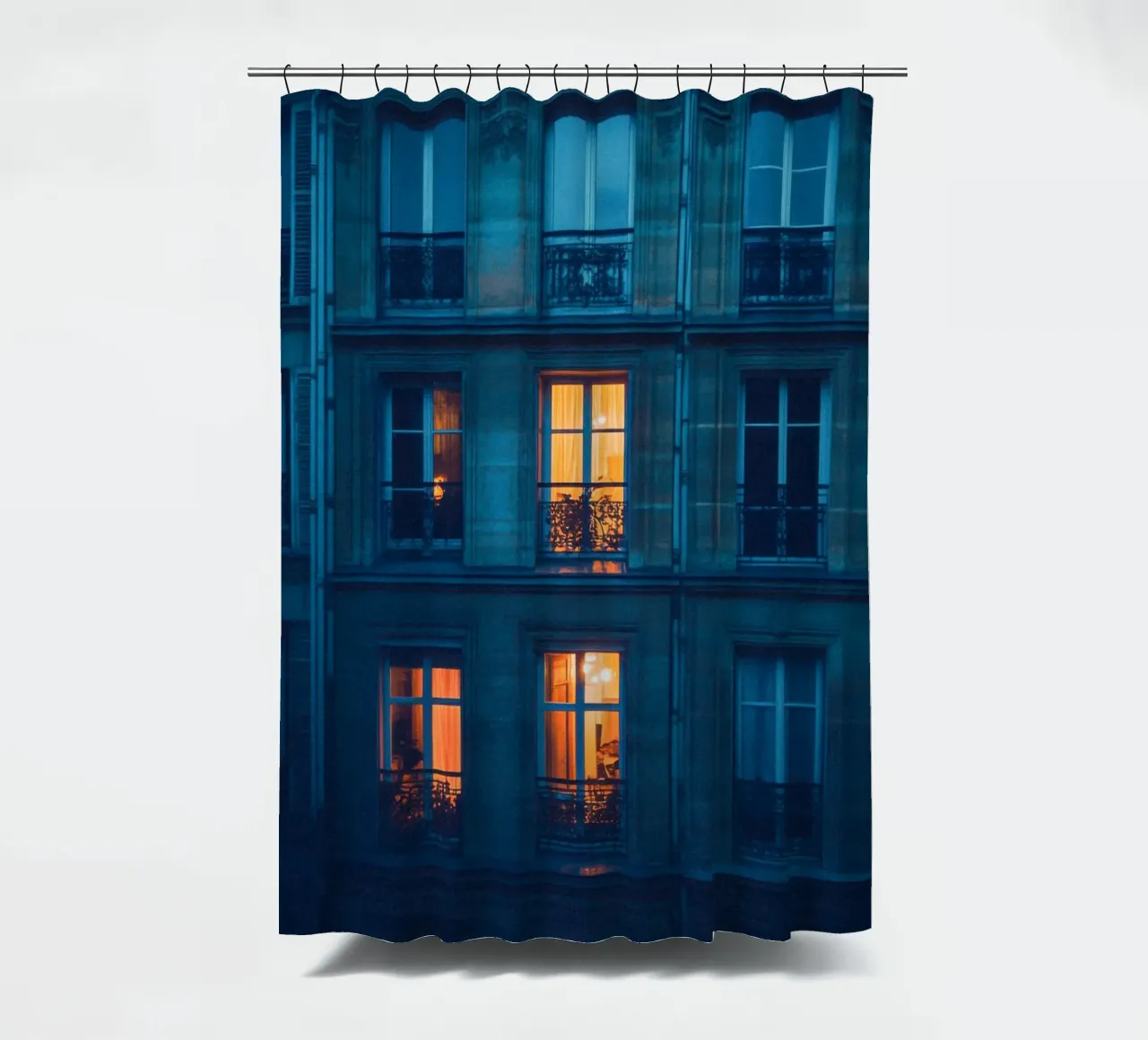 Illuminated windows, reflections of nightlife in Paris shower curtain by By Night