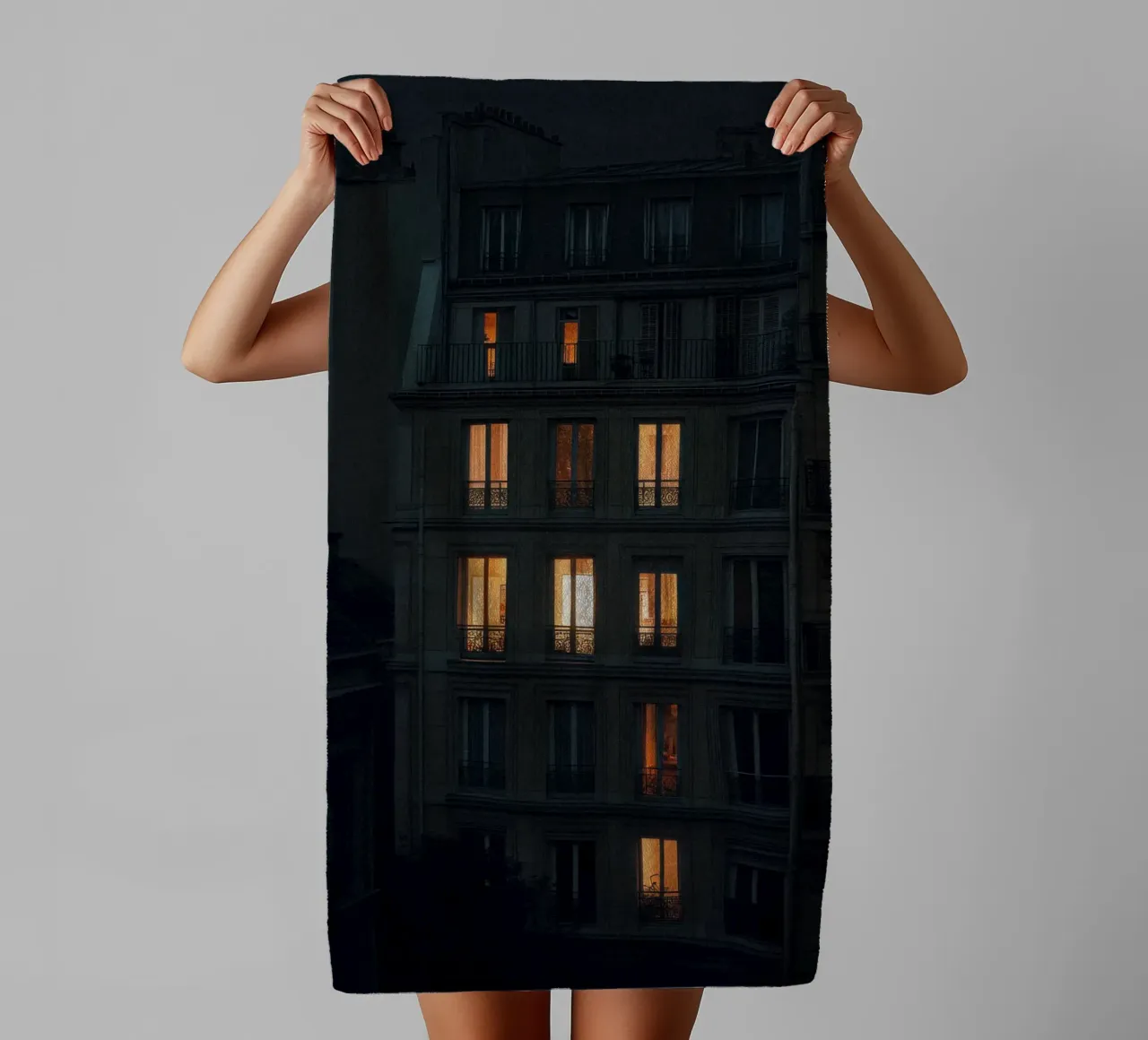 Silhouettes and lights: Paris at twilight towel by By Night