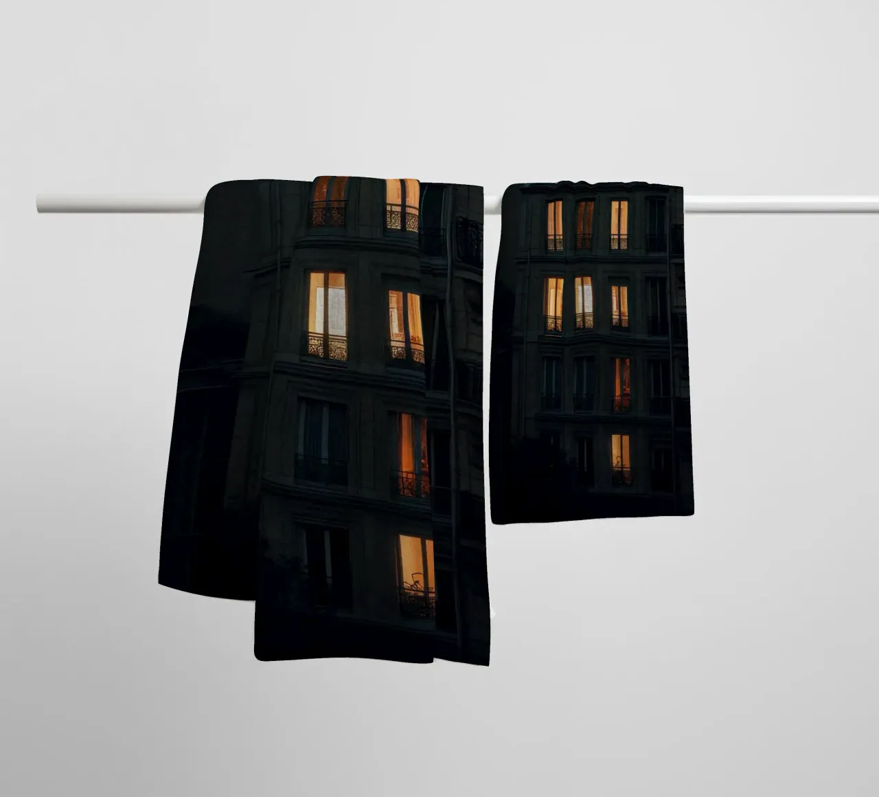 Silhouettes and lights: Paris at twilight towel by By Night