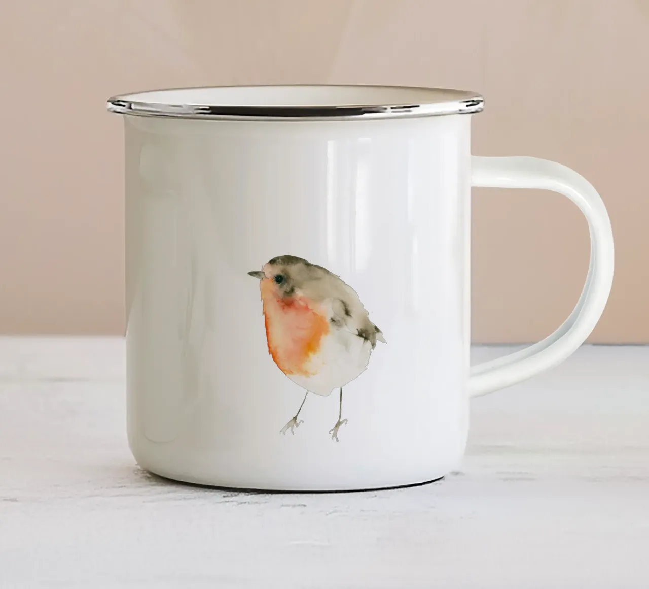 Rotkehlchen tazza in smalto da Catherina Turk Aquarelle