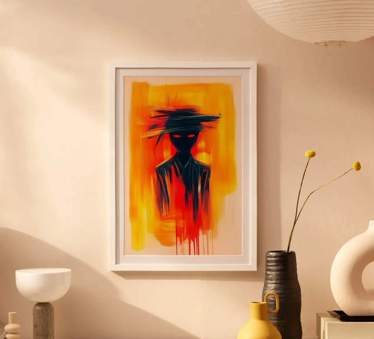 Ombre dans la mer de flammes poster avec cadre en plastique de melipo-art