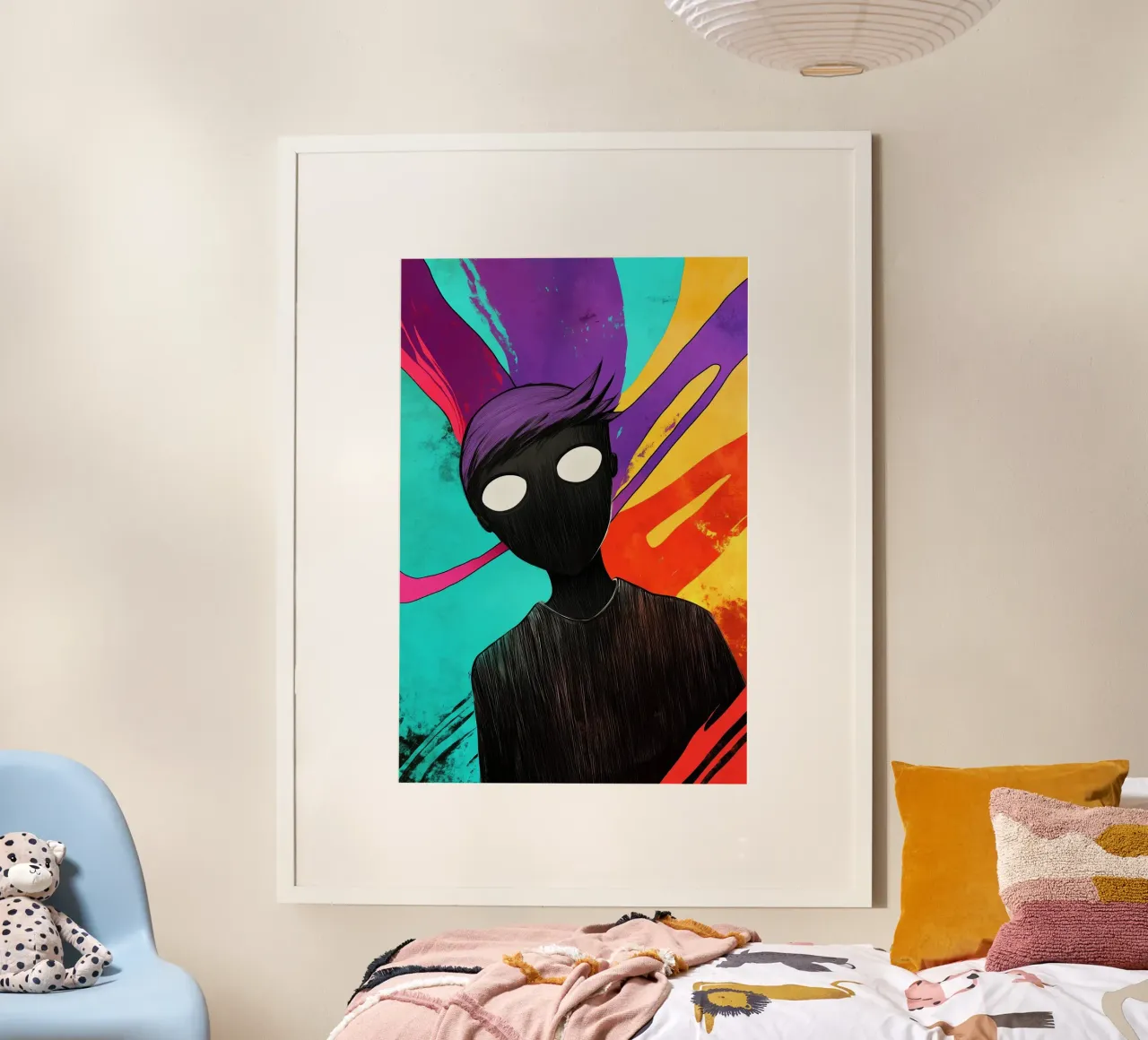 Entre ombres et couleurs, en quête d'identité poster avec cadre en bois de melipo-art