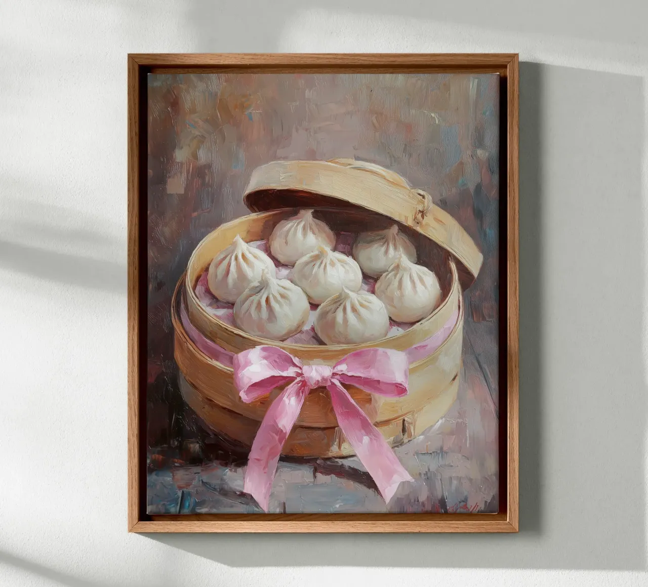 Essen Pink Coquette Pink Bow Dumpling Chinesisches Neujahrsfest Leinwand mit Schattenfugenrahmen von Gentle Echoes Art