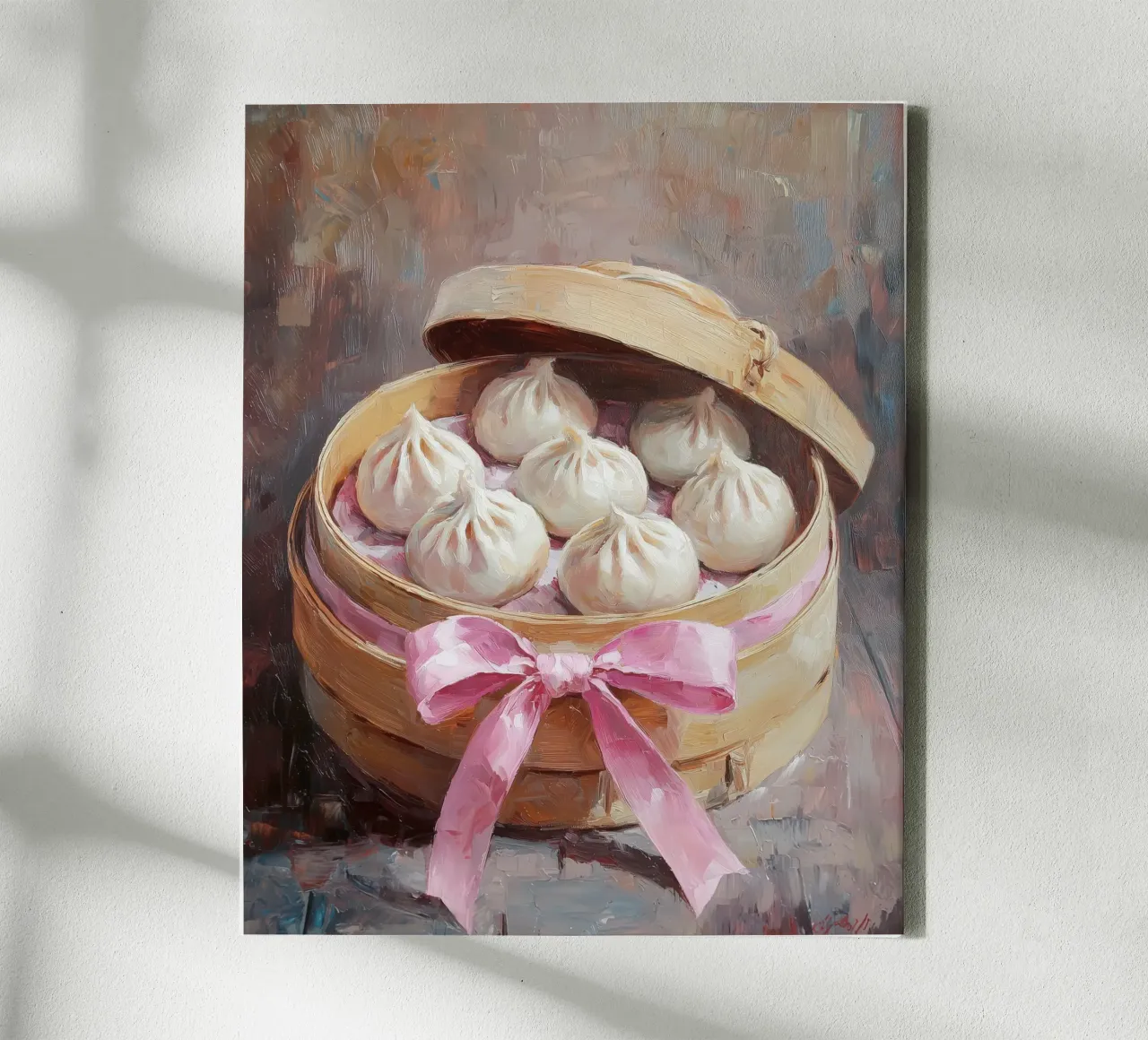 Essen Pink Coquette Pink Bow Dumpling Chinesisches Neujahrsfest Leinwand mit Schattenfugenrahmen von Gentle Echoes Art