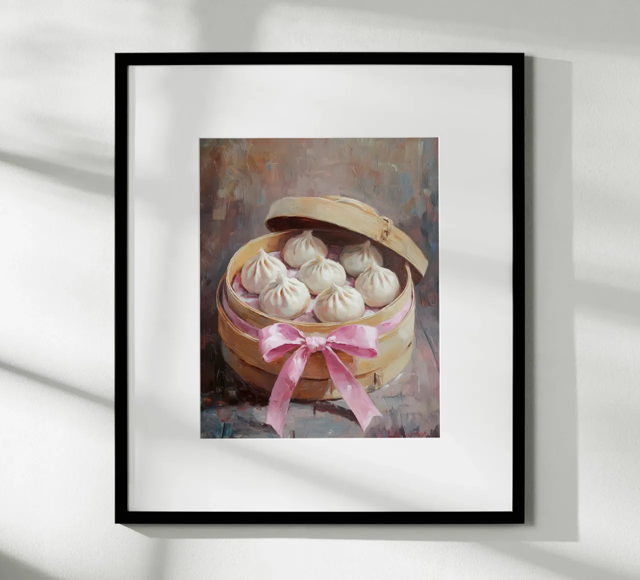Cibo Rosa Coquette Rosa Fiocco Gnocco cinese Capodanno lunare poster con telaio in legno da Gentle Echoes Art