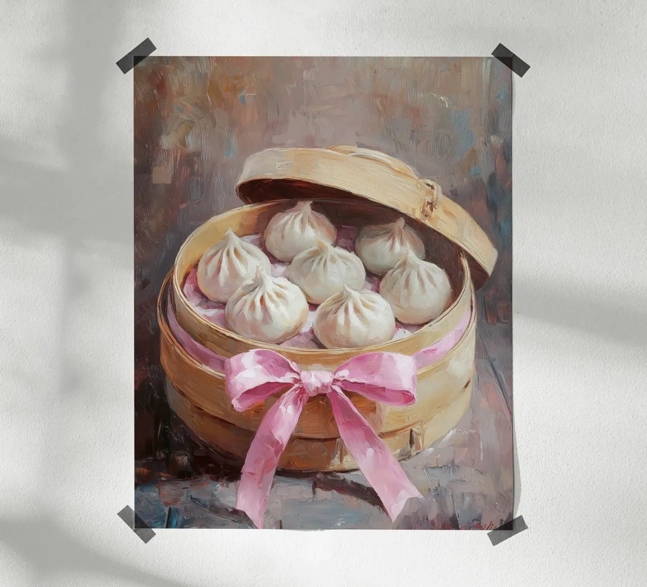 Cibo Rosa Coquette Rosa Fiocco Gnocco cinese Capodanno lunare poster con telaio in legno da Gentle Echoes Art