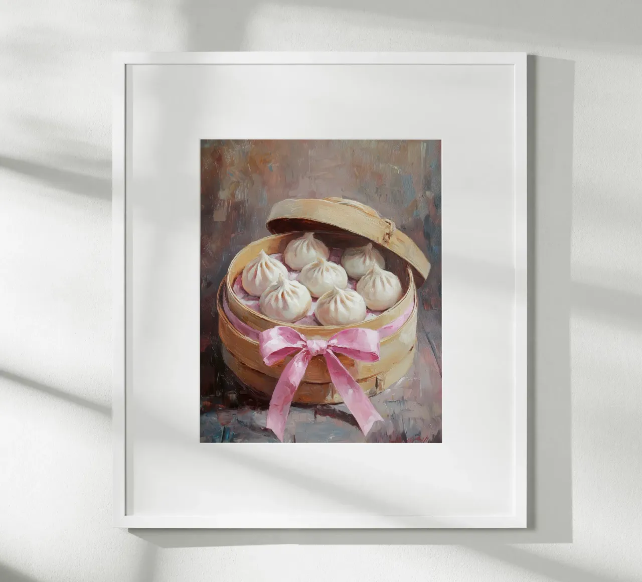 Cibo Rosa Coquette Rosa Fiocco Gnocco cinese Capodanno lunare poster con telaio in legno da Gentle Echoes Art