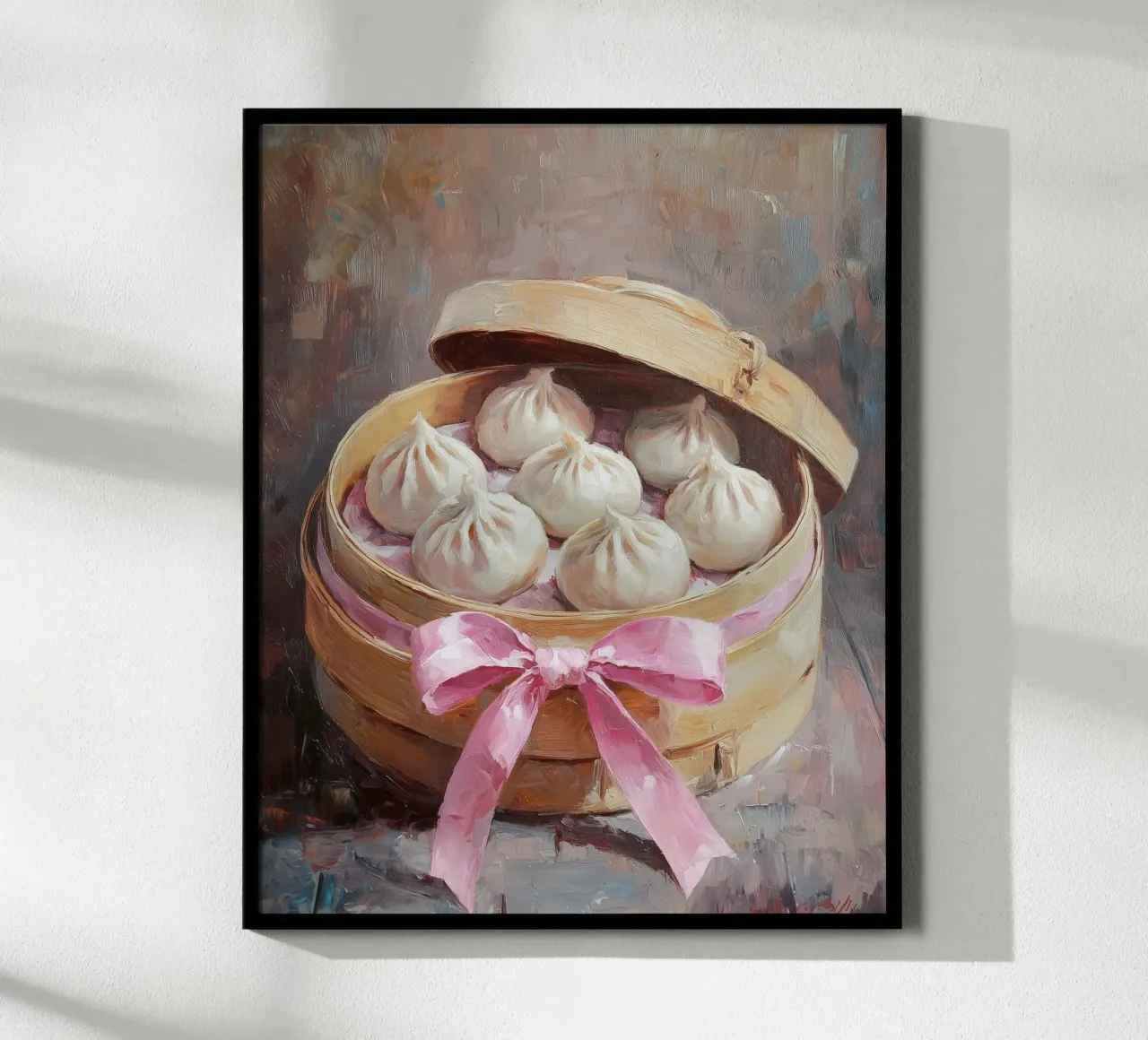 Cibo Rosa Coquette Rosa Fiocco Gnocco cinese Capodanno lunare poster con telaio in legno da Gentle Echoes Art