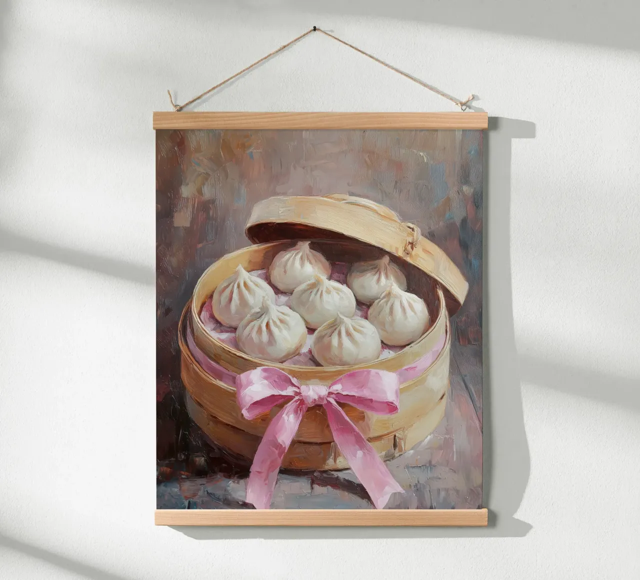 Cibo Rosa Coquette Rosa Fiocco Gnocco cinese Capodanno lunare poster con telaio in legno da Gentle Echoes Art