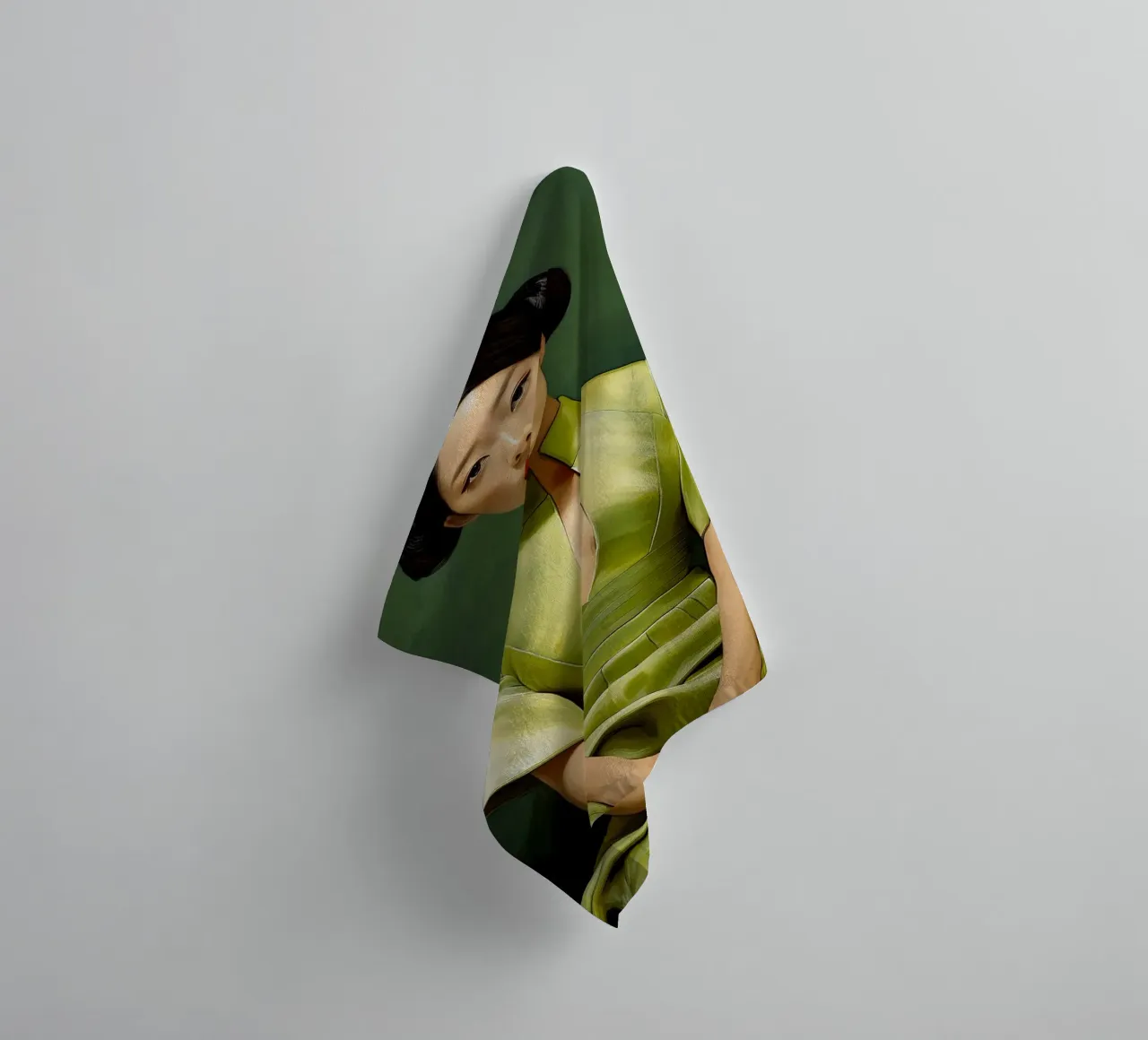 Ritratto donna giapponese in abito verde asciugamano da bagno da Take Your Art BV