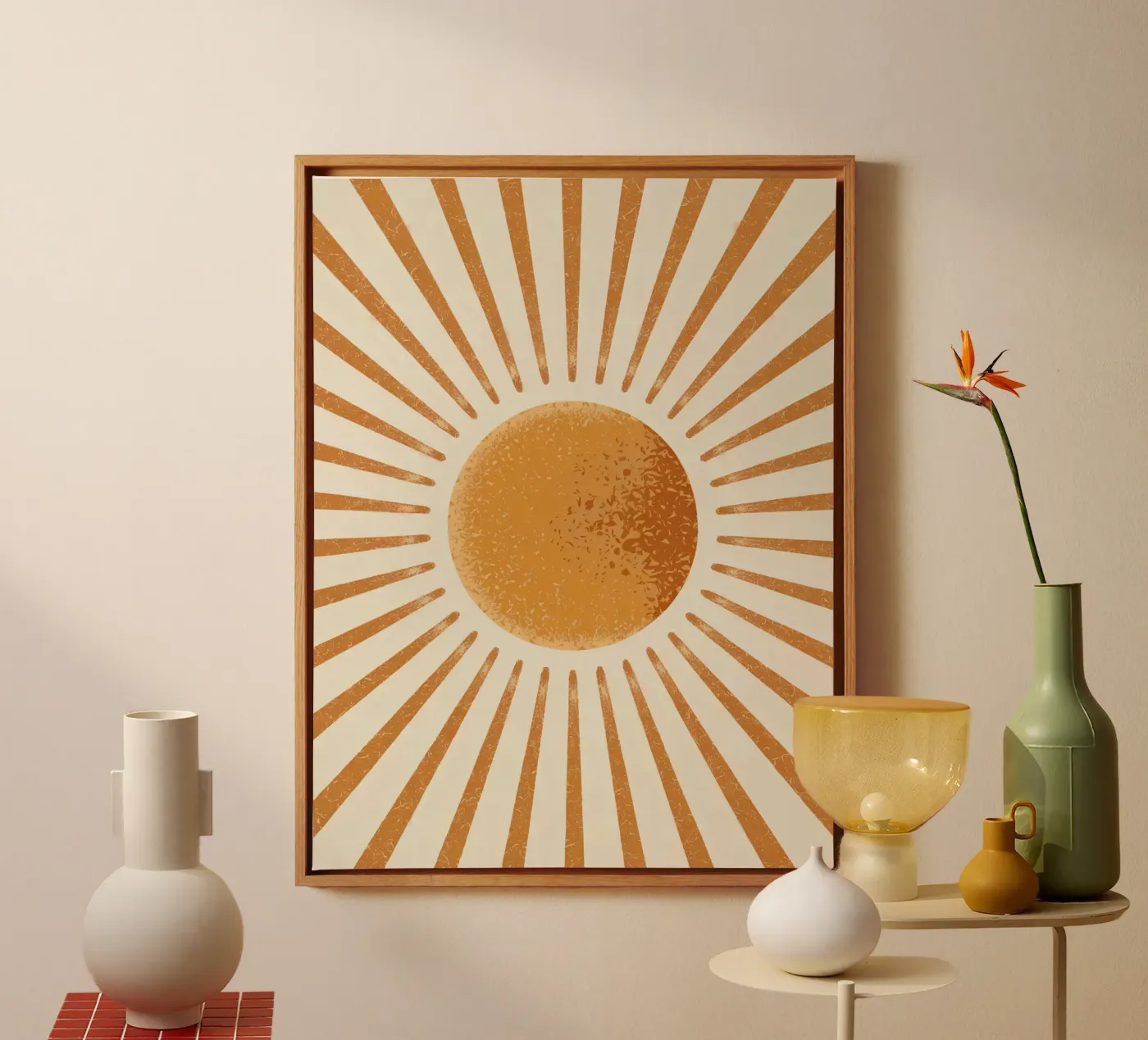 Decorazione da parete Sunburst - Poster con sole giallo in stile retrò - Decorazioni per la casa in stile boho tela da logic