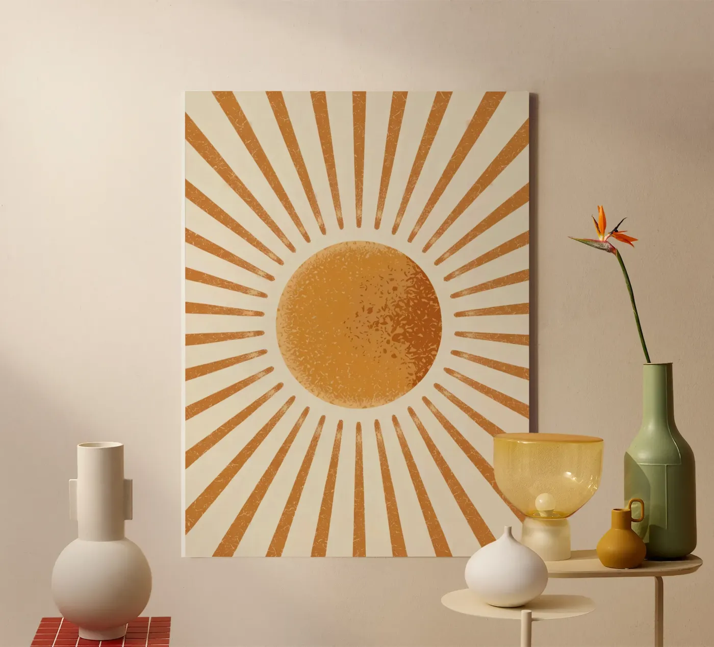 Decorazione da parete Sunburst - Poster con sole giallo in stile retrò - Decorazioni per la casa in stile boho tela da logic