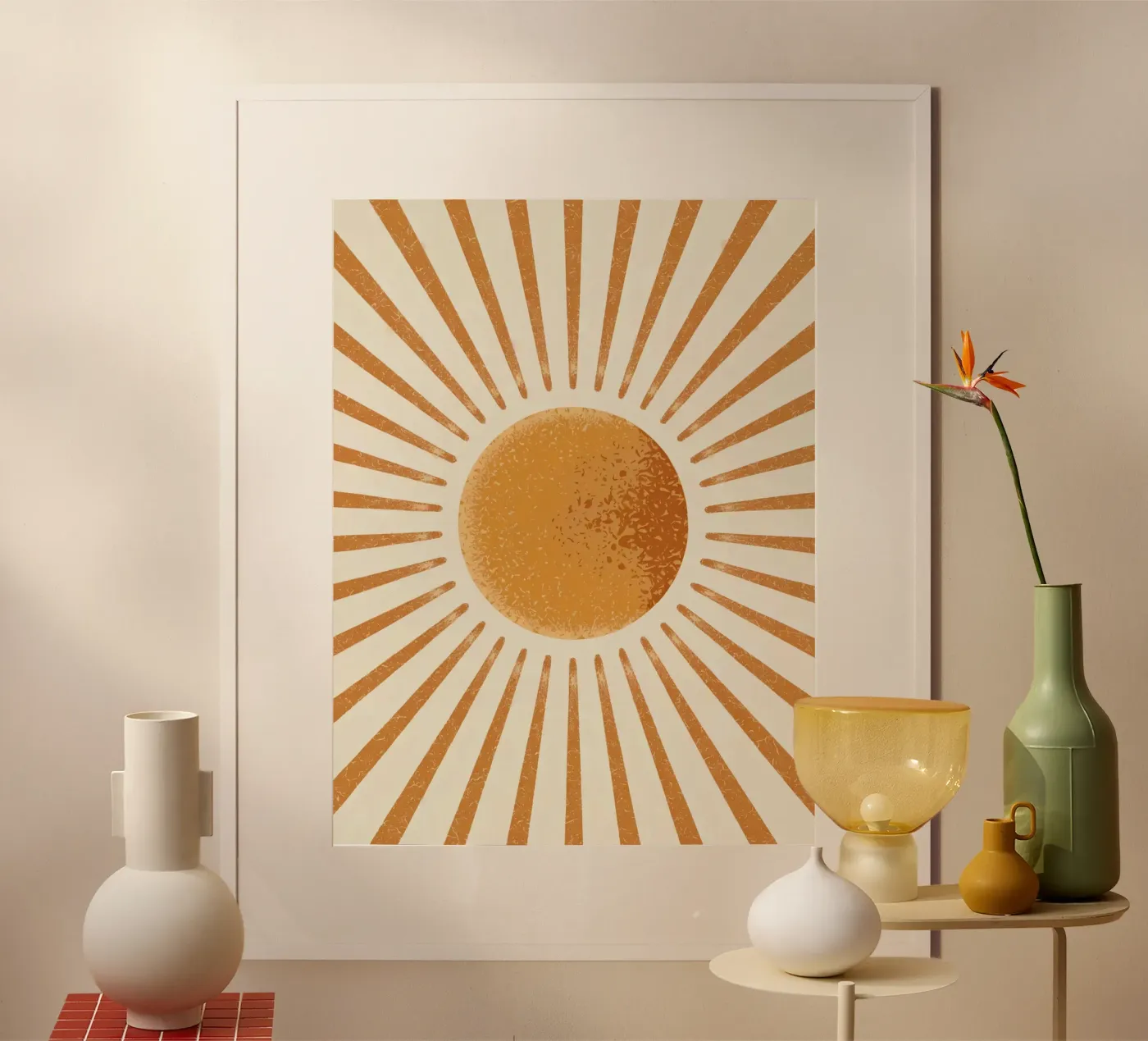 Wandbild „Sunburst“ – Poster mit gelber Sonne im Retro-Stil – Wohnaccessoire im Boho-Stil Poster von logic