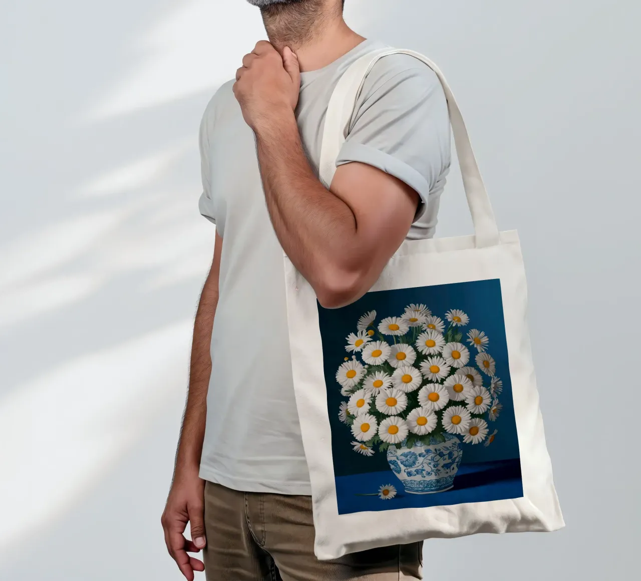 Margherite in un vaso blu borsa in juta da logic
