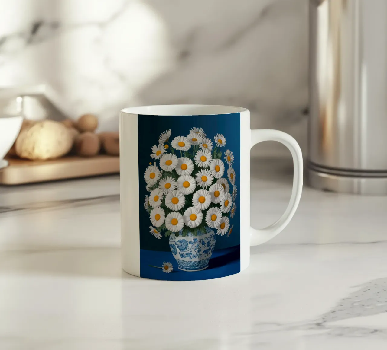 Margherite in un vaso blu tazza in ceramica da logic