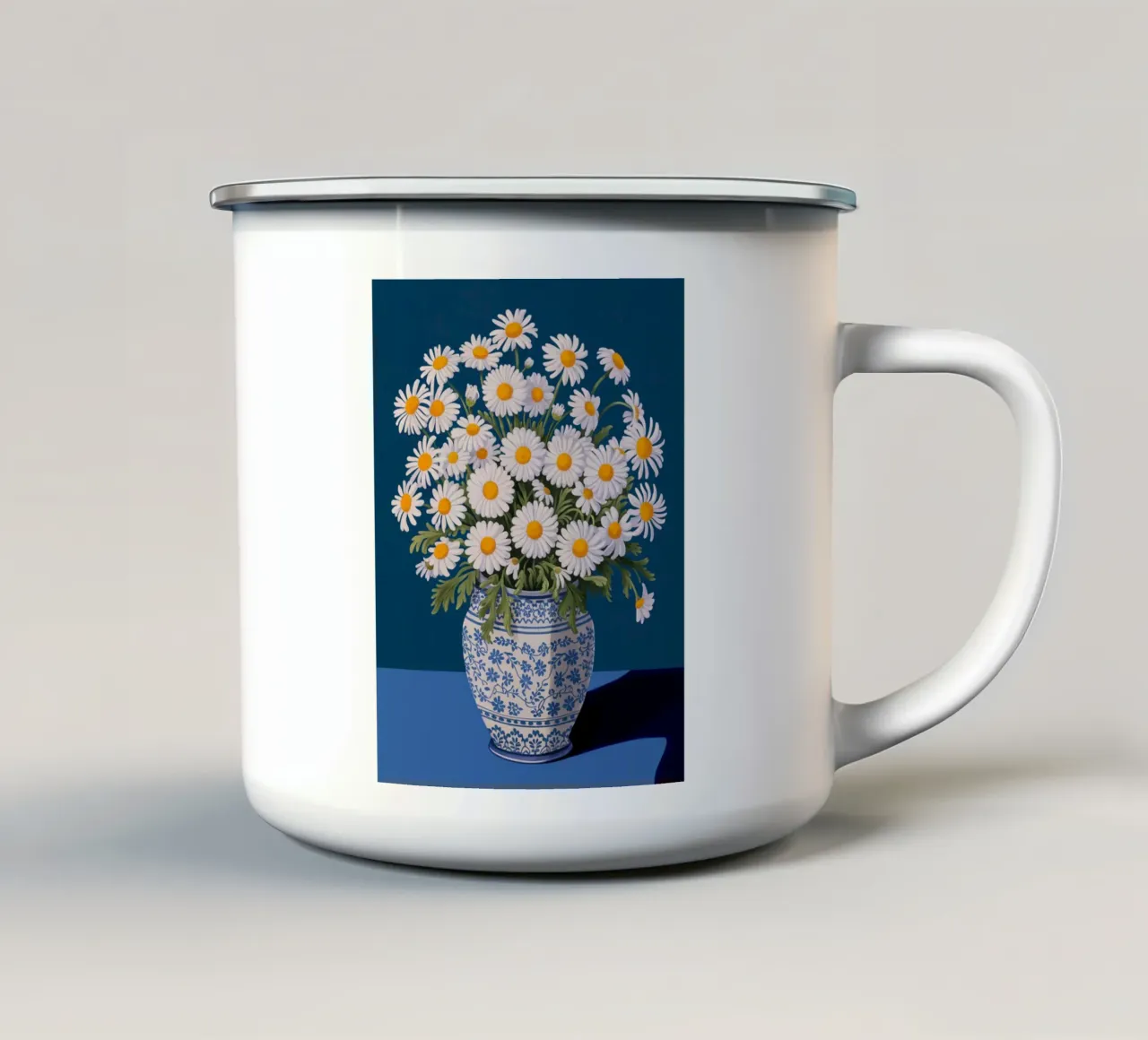 Margherite in un vaso blu tazza in smalto da logic