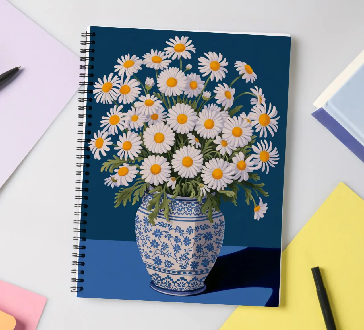 Daisies In A Blue Vase spiral notebook by logic