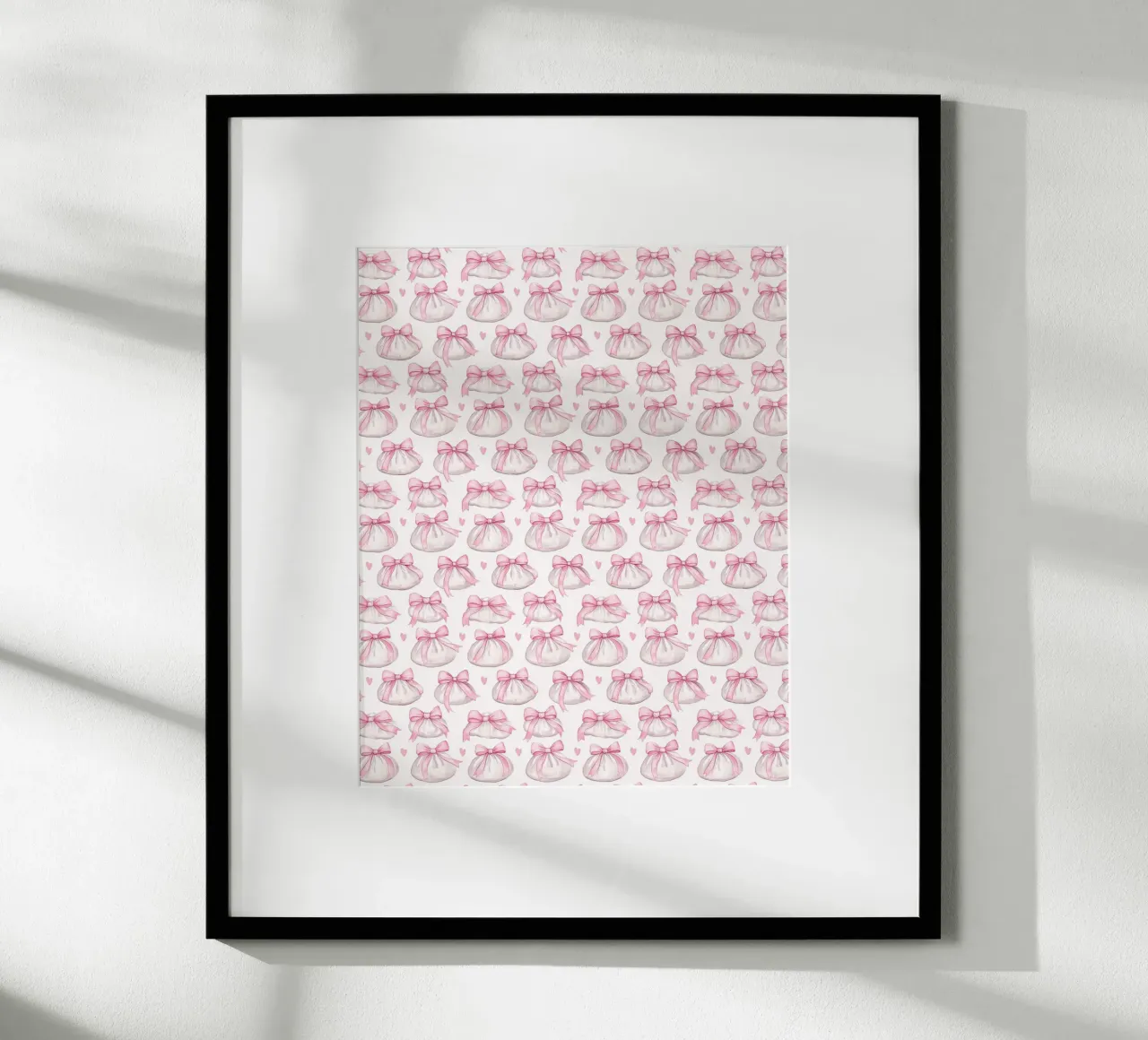 Carino cibo Coquette rosa Bow Dumpling Capodanno lunare cinese poster con telaio in alluminio da Gentle Echoes Art