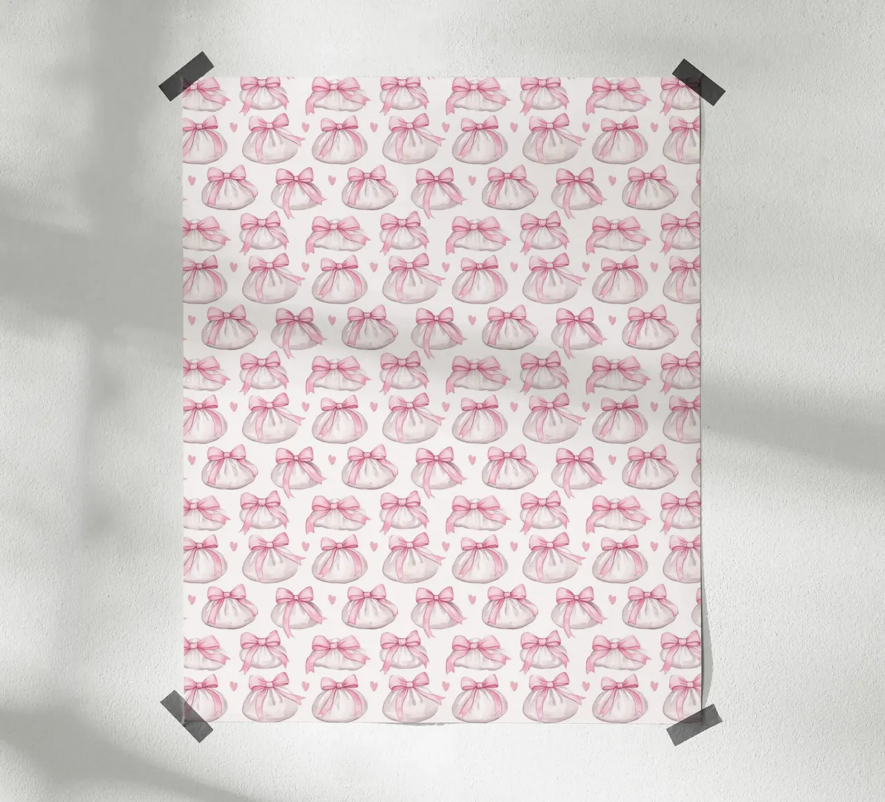 Carino cibo Coquette rosa Bow Dumpling Capodanno lunare cinese poster con telaio in alluminio da Gentle Echoes Art