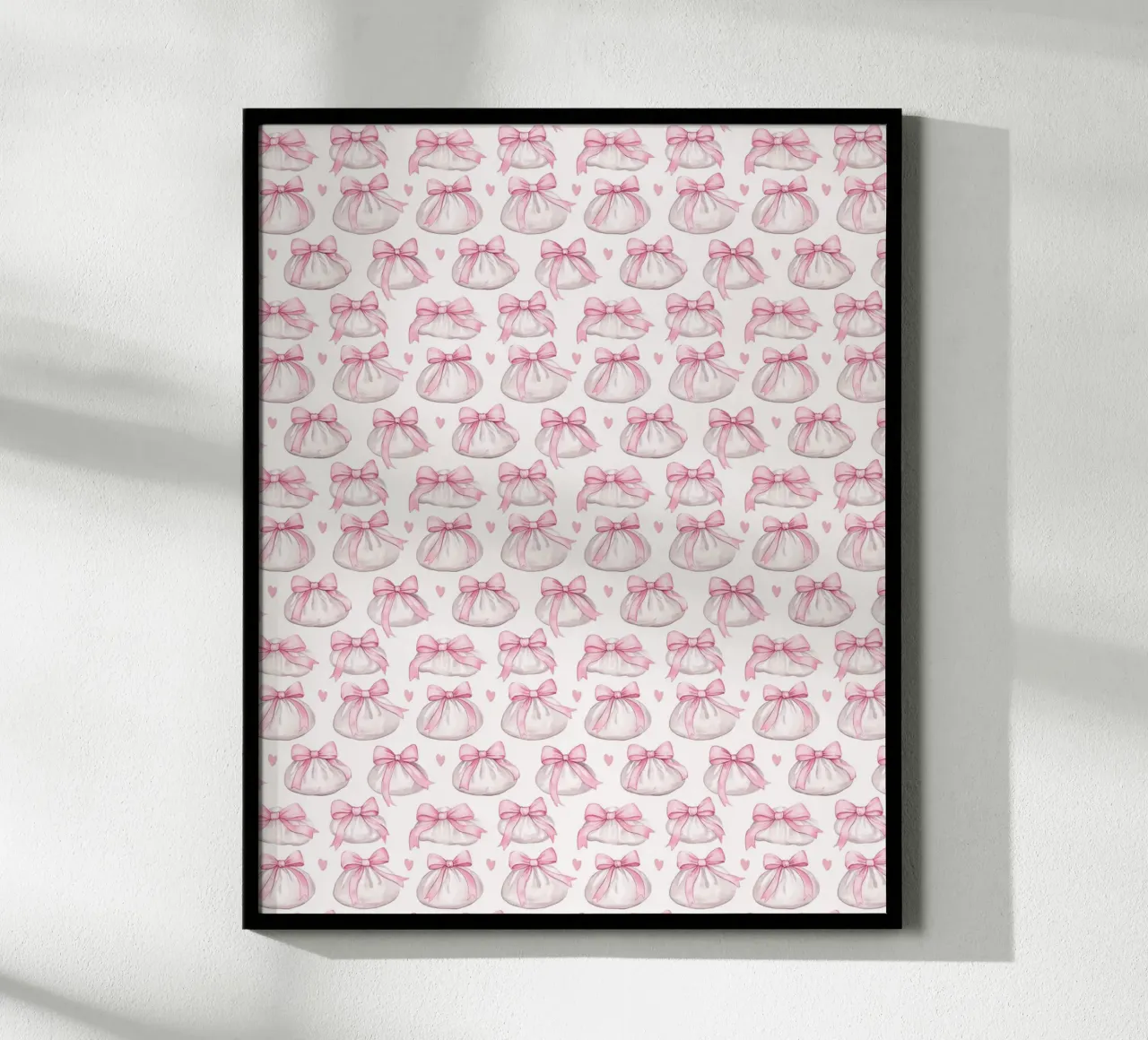 Carino cibo Coquette rosa Bow Dumpling Capodanno lunare cinese poster con telaio in alluminio da Gentle Echoes Art