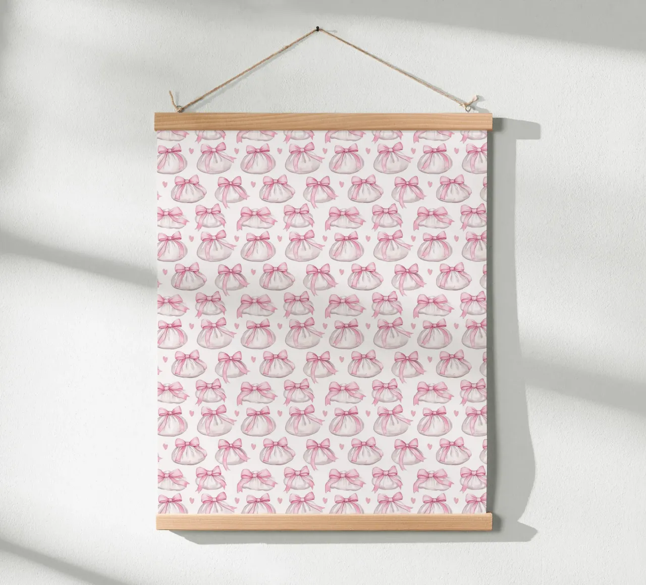 Carino cibo Coquette rosa Bow Dumpling Capodanno lunare cinese poster con telaio in alluminio da Gentle Echoes Art
