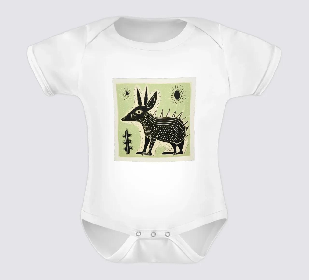Green Aardvark 1 short-sleeve baby romper by Minimal Animal Art