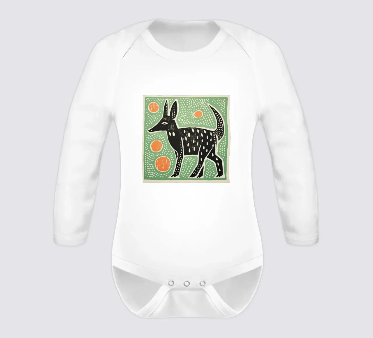 Green Aardvark 2 long-sleeve baby romper by Minimal Animal Art
