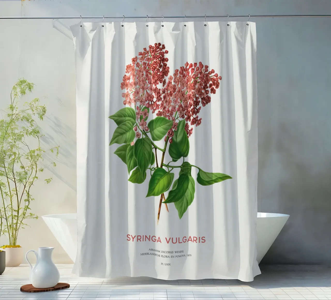 Flieder oder Syringa vulgaris Duschvorhang von Vintagrafica