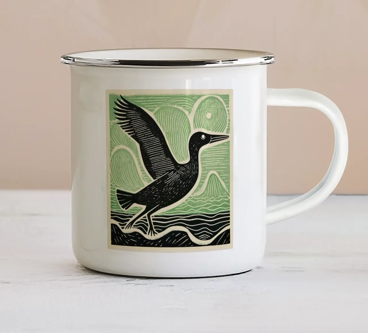 Albatros verde 3 tazza in smalto da Minimal Animal Art