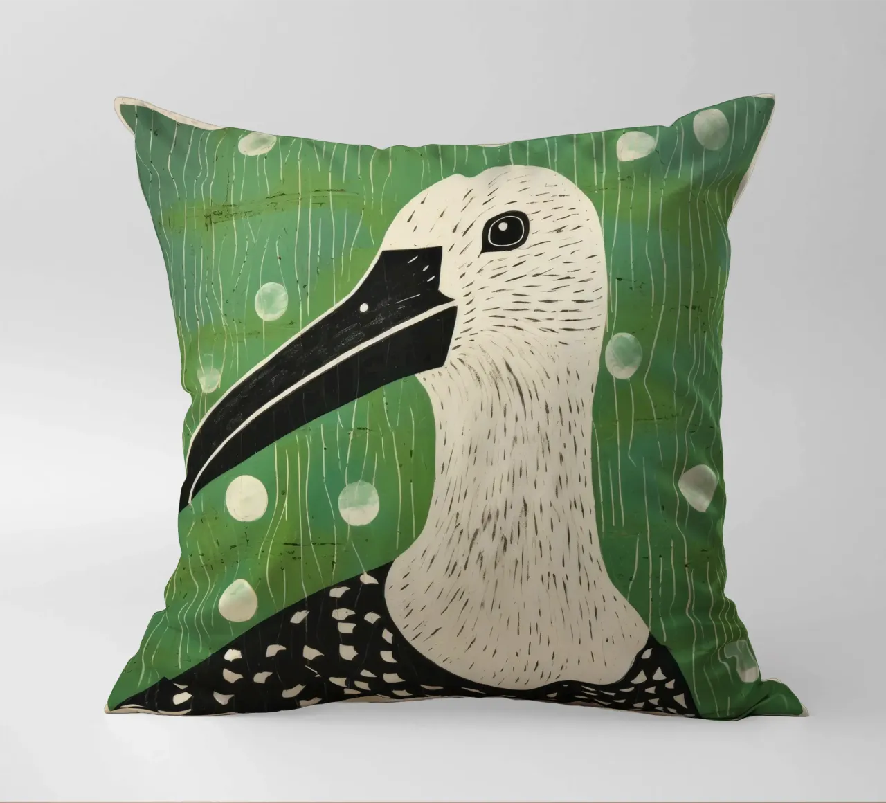 Albatros verde 4 cuscino da Minimal Animal Art