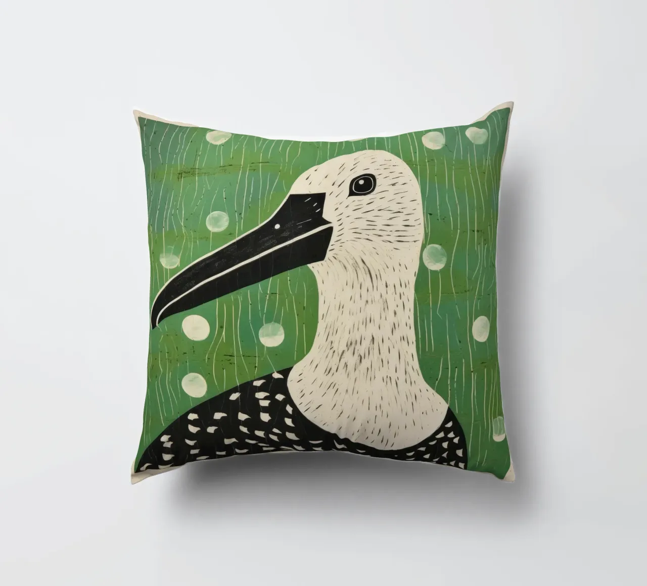 Albatros verde 4 cuscino da Minimal Animal Art