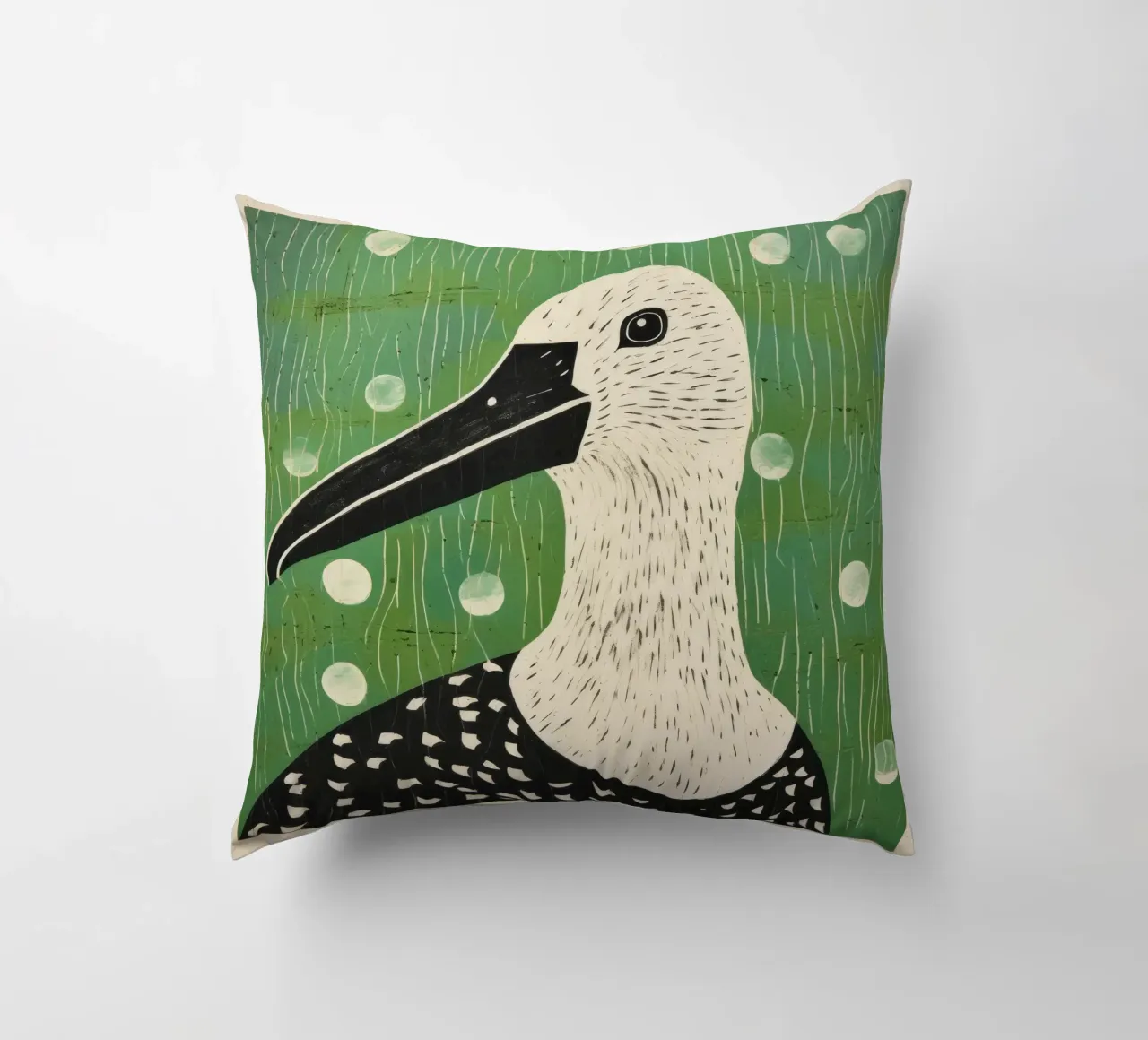 Albatros verde 4 cuscino da Minimal Animal Art