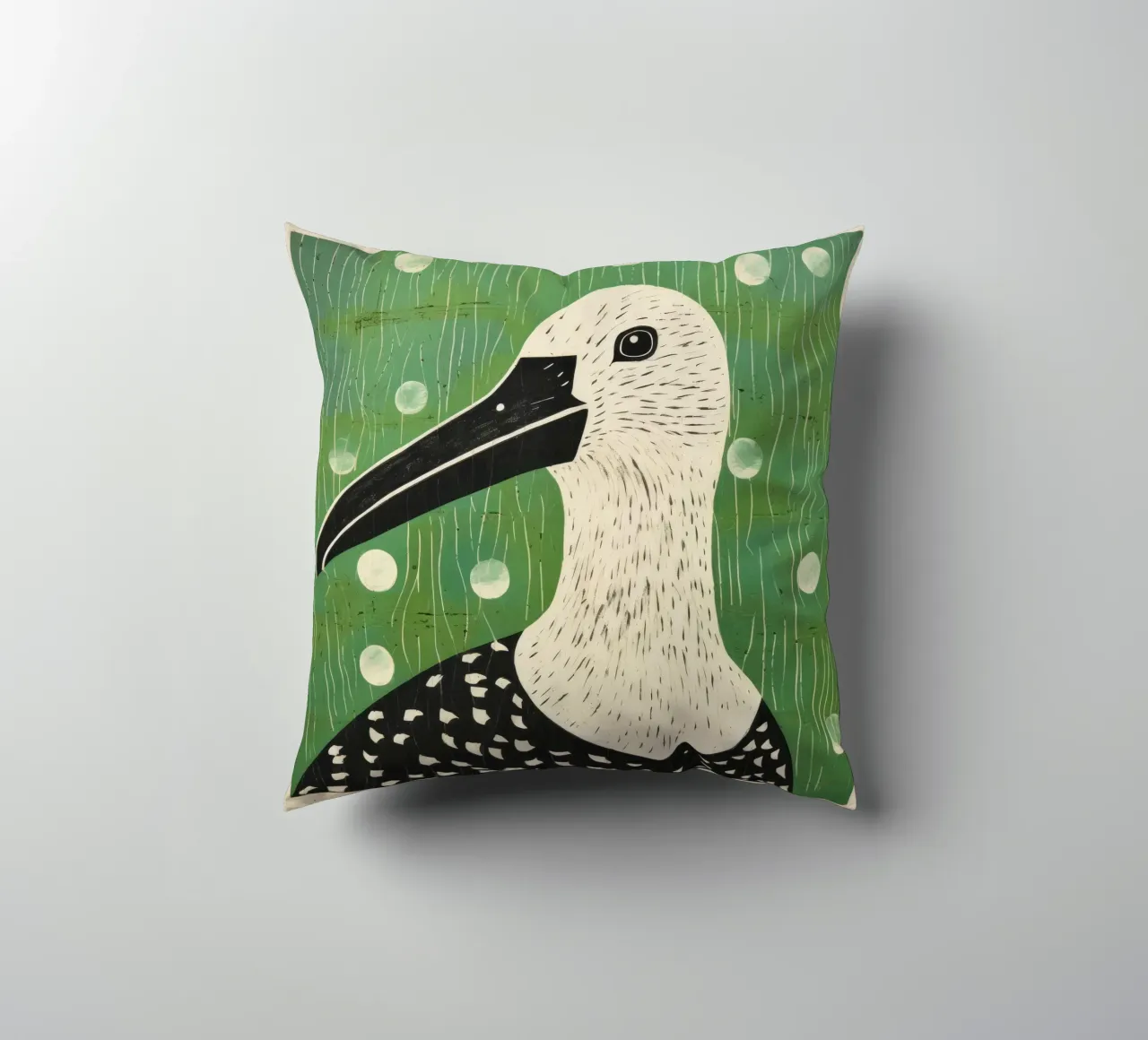 Albatros verde 4 cuscino da Minimal Animal Art