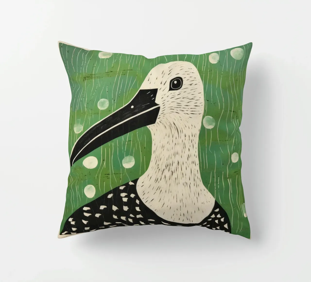Albatros verde 4 cuscino da Minimal Animal Art