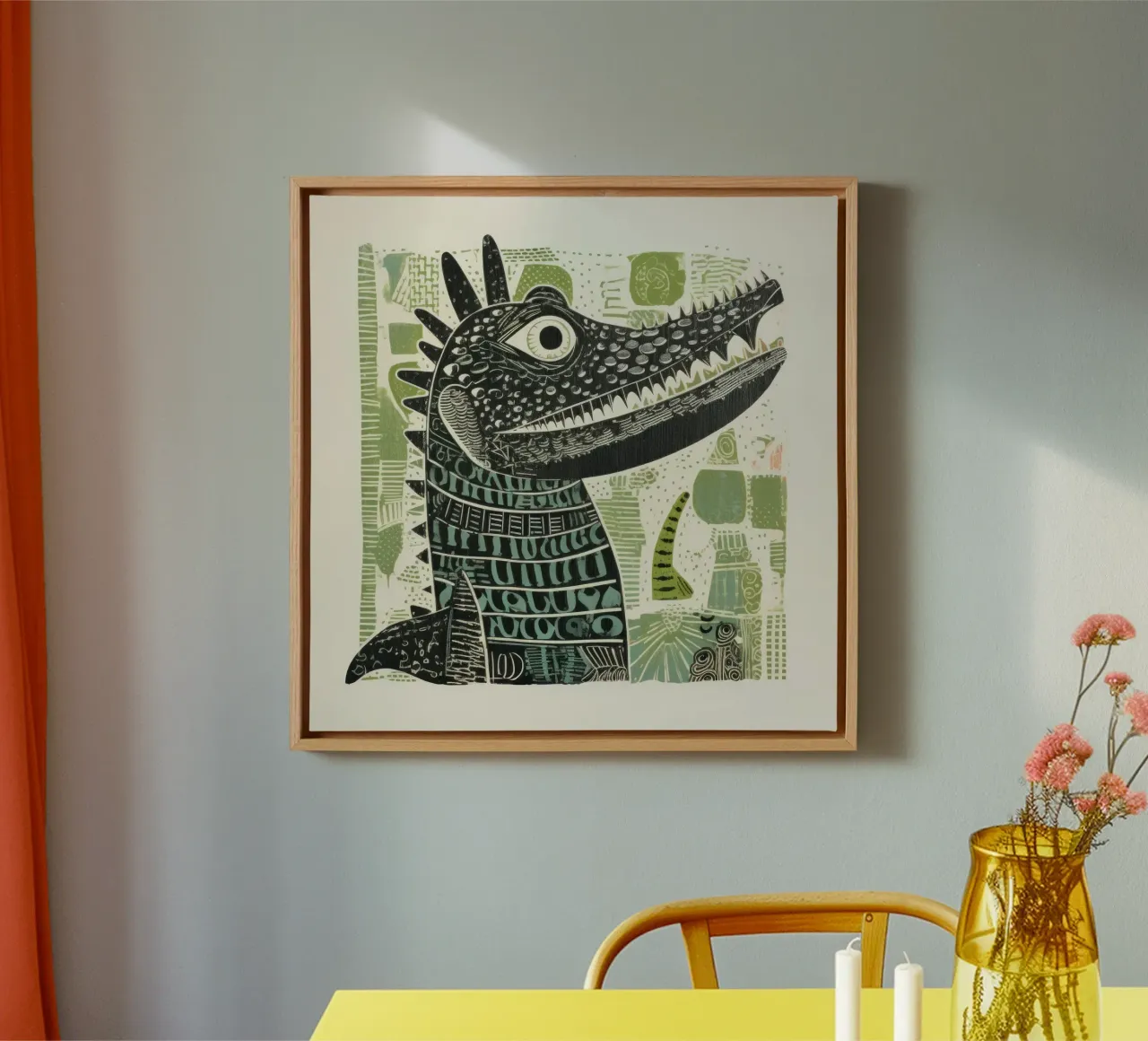 Groene alligator 1 canvas met Baklijst van Minimal Animal Art