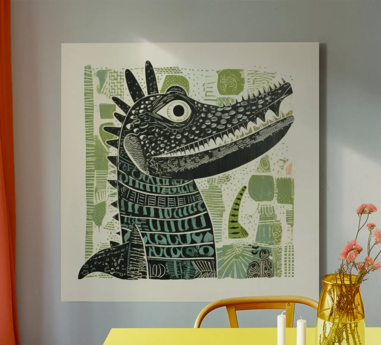 Groene alligator 1 canvas met Baklijst van Minimal Animal Art