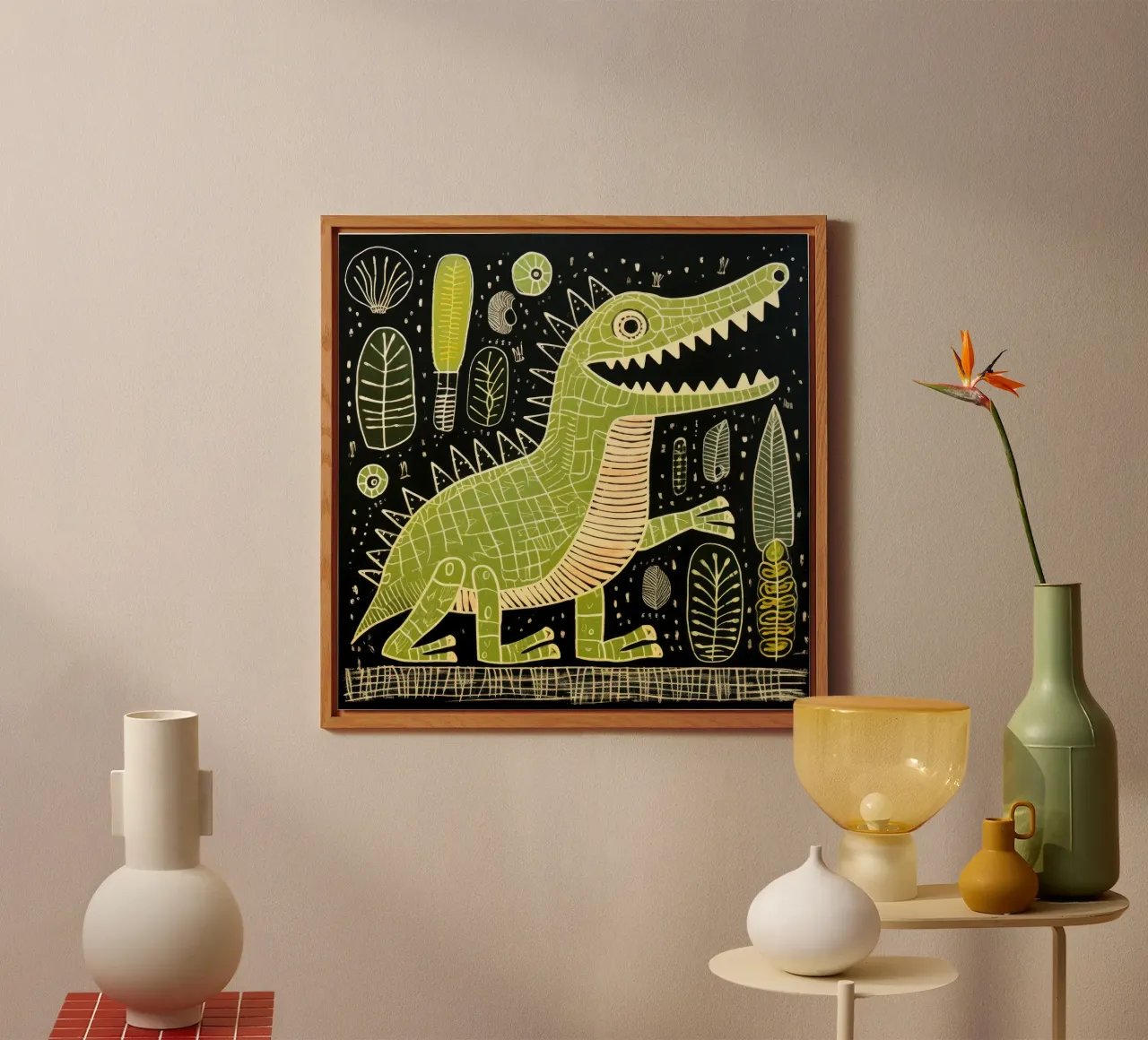 Alligatore verde 2 alluminio dibond da Minimal Animal Art